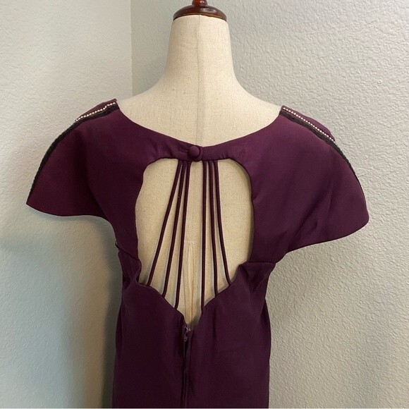 Formal Dress Maxi Purple Rhinestone Cut Out Lace Pleat Sexy Roberta SZ 20 - Picture 3 of 14